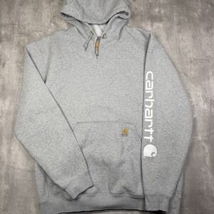 Carhartt Sleeve Logo Hoodie Mens L Gray Original Fit Workwear Pullover